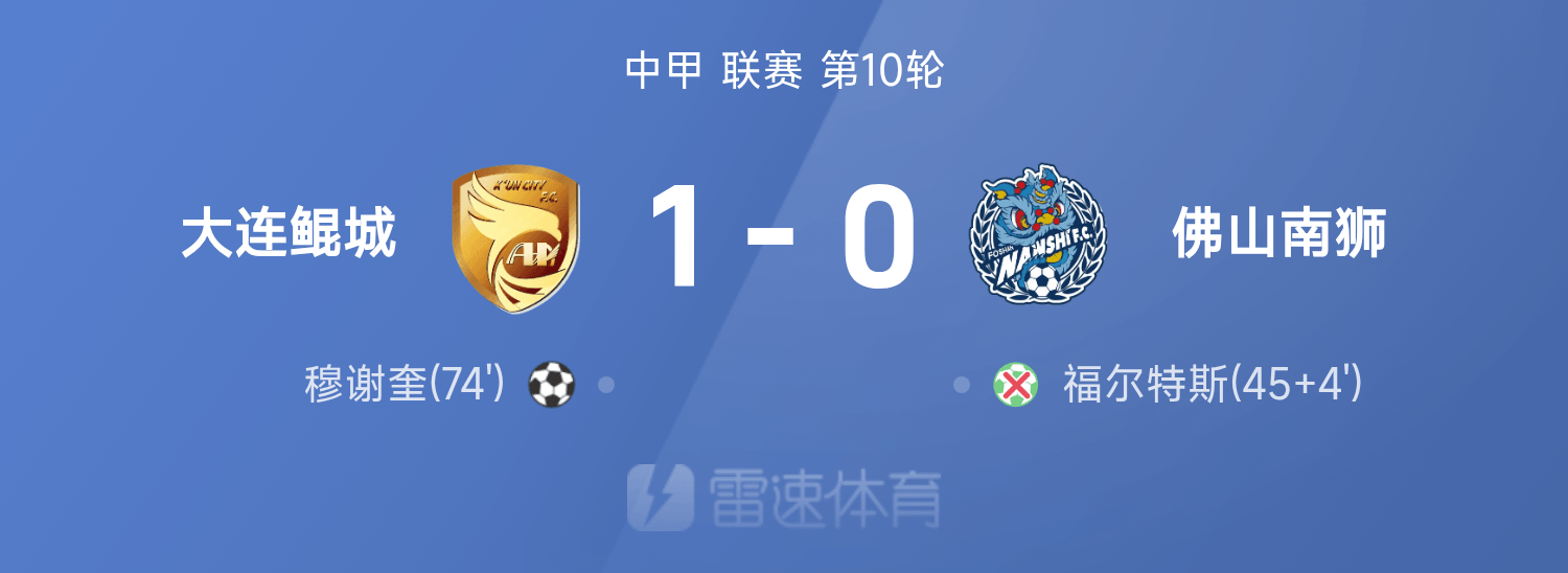 星空体育登录入口-中甲战报：穆谢奎破门制胜，大连鲲城1-0战胜佛山南狮